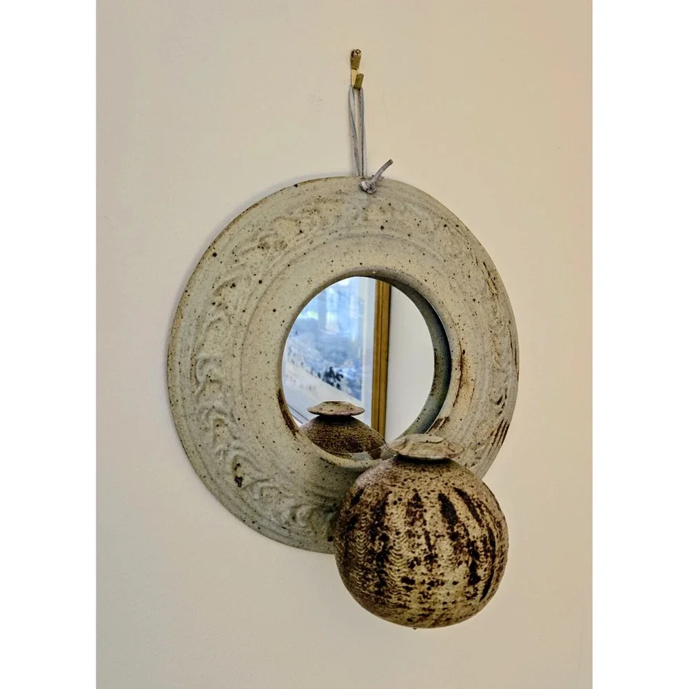 VTG Ceramic Border/Oil Lamp/Bud Vase Hanging Mirror Round